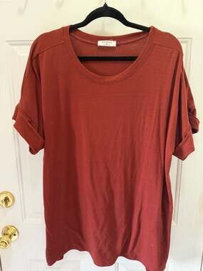 Zenana Plus Size 2X Rust Orange Short Sleeve Dolman Top with Rolled Cuffs